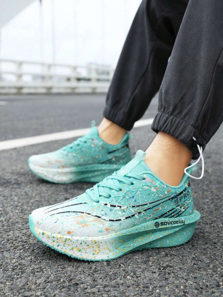 Comfortable & Versatile Shock-Absorbing Carbon Plate Competitive Running Shoes, Professional Training Sneakers For Teenagers And Students, Sports Casual Shoes - Baby Blue - View 1