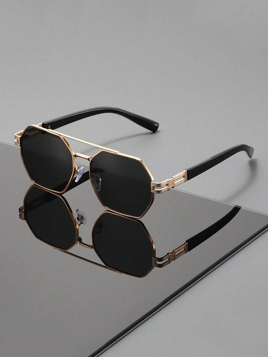 1 Pair Men's Asymmetrical Smooth Metal , Metal Material, UV Protection, Stylish Urban Vibe, Suitable For Daily Commute - Multicolor - View 1