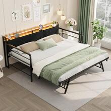 Diván con cama nido, estructura de cama metálica con cabecero tapizado espacio de almacenamiento, sofá cama para dormitorio, habitación de invitados. - Negro - Ver 5