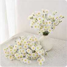 5pcs/6pcs Artificial Small Daisy, White Silk Cloth Realistic Small Daisy, Living Room Dining Table Decor, Pastoral Style Floral Arrangement, Delicate Petal Texture, Non-Fading, Paired With Lifelike Green Leaves, Reproducing Natural Daisy Form, Flexible Stems Can Be Adjusted, No Watering Maintenance Required, Maintain Fresh And Elegant Look For Long, Can Be Arranged Into Bouquets Or Single Accents - Holding Chrysanthemums-white - View 3