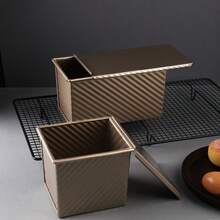 1个金色碳钢/铝合金不粘吐司模具，波浪形设计，带盖和透气孔，低糖可清洗耐高温面包烘焙工具 - 金色 - 查看 1