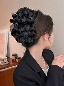 1件装女士时尚多层蝴蝶结大号夹子后脑勺圆盘发夹鲨鱼夹新款蕾丝花朵发爪头饰发饰 - 彩色 - 查看 5