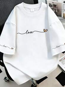 Heart And Letter Graphic Tee Graphic Tees Women Tops - White - View 1