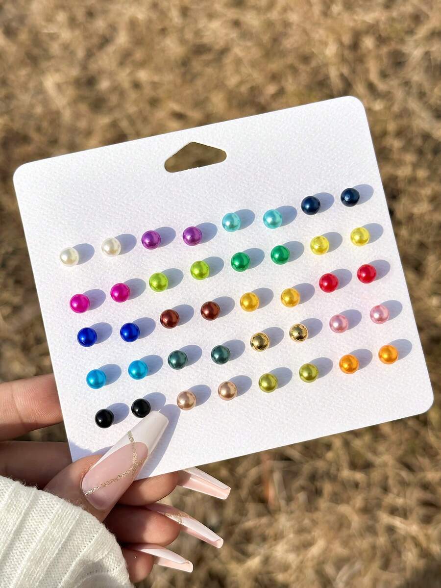 20 Pairs Fashion Petite Colorful Faux Pearl Stud Earrings Set For Women (Random Color) - Multicolor - View 1