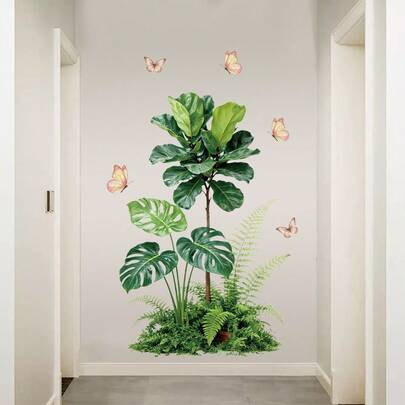 Conjunto de adhesivos de pared de plantas tropicales, calcomanías realistas de hojas de monstera y filodendro, adhesivos impermeables y autoadhesivos para decoración de baño, decoración de pared para sala de estar y dormitorio