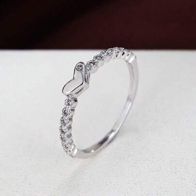 1 pieza Anillo de mujer con acento de circonita en estilo minimalista y casual, accesorio de estilo en capas para uso diario y como regalo