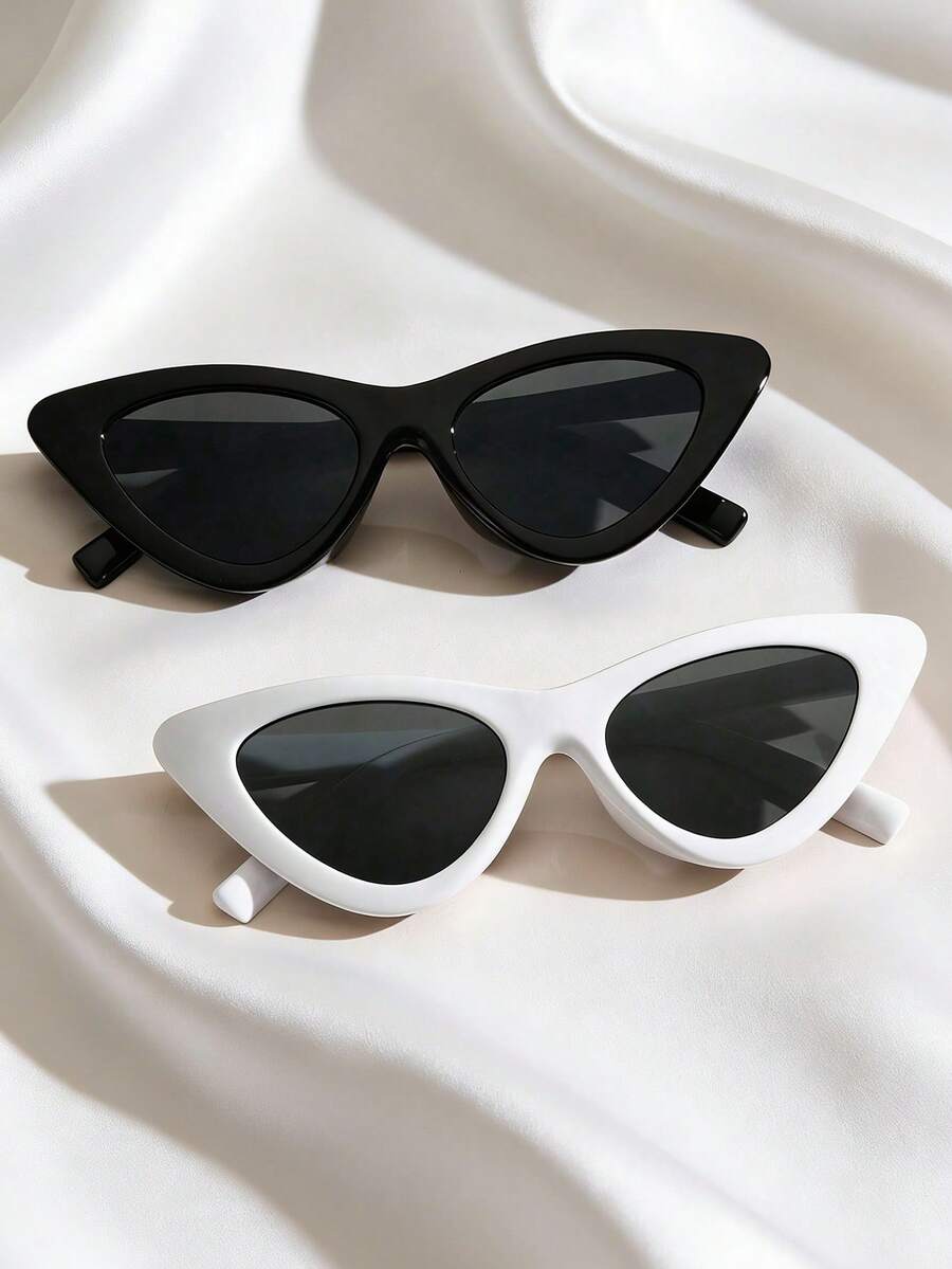 2 pares de gafas con montura pequeña y forma triangular de estilo cat-eye - Blanco y Negro - Ver 1