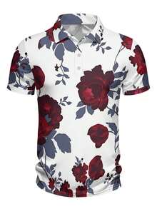 A Men's Casual And Easygoing Knitted Polo Shirt, Kind And Timeless, With White Base And Burgundy Floral Print, Suitable For Summer Vacations And Trips, Ideal Gift For Brothers. - Nhiều màu - Xem 2