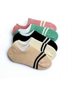5 Pairs Women's Spring/Summer Short Socks, Low-Cut Thin Invisible Boat Socks, Silicone Non-Slip No-Heel Slipping Socks - Multicolor - View 4