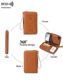 CHARM INFINITE Travel Passport Wallet RFID Blocking Creative Design Zipper Closure Multiple Card Slots Wrist Strap For Airplane Tickets Credit Cards Travel Organizer Beach Vacation Summer Gift - 棕色 - 查看 7