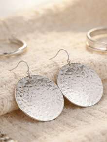 1 Pair Bohemian Minimalist Round Pendant Earrings, Suitable For All Occasions, Perfect Holiday Gift - Antique Silver - View 4