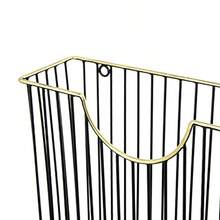 MyGift Art Deco Style - Revistero de alambre de metal negro mate con borde de tono latón soporte de pared para correo hecho a mano en la India - Tono negro y latn - Ver 7