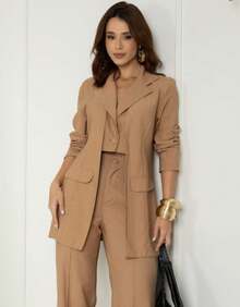 Women's Premium Blazer And Pants Set - Beige - View 8