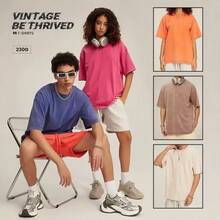 Oversized Washed Gray Short Sleeve Tee, Loose Fit Vintage Streetwear Style, Basic Summer - Hot Pink - View 4