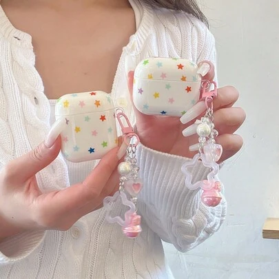 Colorful Star Print Earphone Case, White Base Bluetooth Earphone Cover, IMD Earphone Shockproof Case, Suitable For AirPods 1/2/3/4/Pro