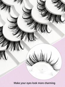 6 Pairs Wet Look Eyelashes Spikes Manga Faux Mink Lashes Y2K Style 3D Fluffy Natural And Dramatic Thick Cross Soft Full Strip Eyelashes Eyelash Extensions Makeup Tool - Black - View 7