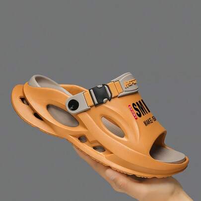 Men's Summer Thick-Soled Sandals, Two-Way Wear Open Toe Slippers, Breathable EVA Beach Shoes, Fashion Printed Adjustable Strap Casual Slides, Outdoor Sporty Footwear For Teenagers & Adults, Perfect For Beach, Pool, Gym, Daily Wear