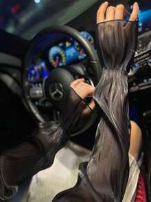 1 Pair New Chinese Style Ice Silk Sun Protection Arm Sleeves, Graceful Arc Design, Suitable For Cycling, Driving, Summer Sun Protection - Multicolor - View 5