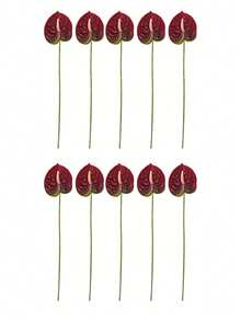 10/5 Pcs Artificial Anthurium Lily Flowers (Red), For Wedding, Office, Party, Hotel, Home Table Deco - Burgundy - View 8