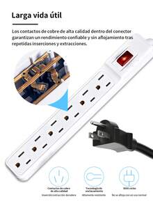 Extension Multicontacto Regleta 6 Enchufes,Regleta multicontactos electricos con 6 salidas con interruptor color blanco,Protector De Sobretensiones,Corriente ,Para Hogar, Oficina, Cochera, Banco De Trabajo, Cablede - Tipo de Enchufe A USA (110-127V) - Ver 10