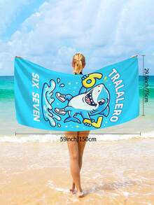 1pc Personalized "67" Cartoon Shark Beach Towel, "SIX SEVEN" Printed Super Soft Quick-Dry Large Beach Towel, Suitable For Bathroom, Swimming, Fitness, Yoga, Camping, Soft And Comfortable Microfiber Towel, Lightweight And Portable, Windproof And Sun-Proof, Summer Travel Sand-Proof, Beach Resort Essential Gift Shawl Beach Towel (Single-Sided Printing) - Cartoon Shark - View 8