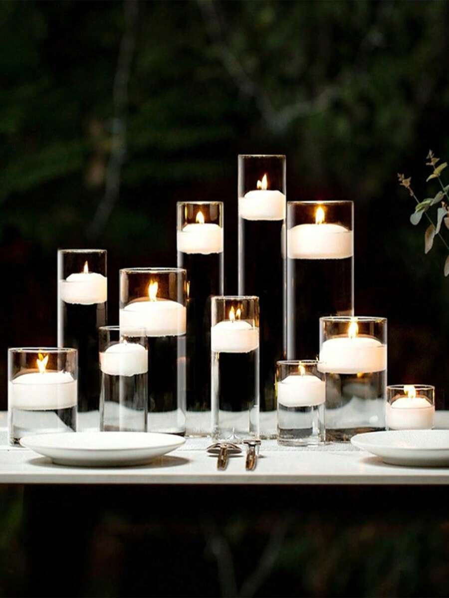 透明玻璃烛台，圆柱形玻璃花瓶，适用于桌面装饰、花艺创作、婚礼派对中心摆件、室内装饰 - 燭台 - 查看 1