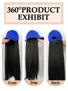 Women's 26-Inch Long Straight Hair With Adjustable Blue Baseball Cap, Natural And Realistic, Suitable For Women. - Black - View 7