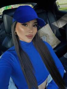 Women's 26-Inch Long Straight Hair With Adjustable Blue Baseball Cap, Natural And Realistic, Suitable For Women. - Black - View 4