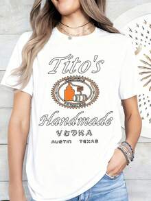 Camiseta con logo de Titos Handmade Vodka de Austin, Texas, para mujer, de moda casual, regalo para amantes del vodka, atuendo de verano para fiestas, 220g - Blanco - Ver 2