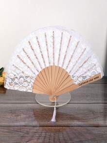 1pc Customized Lace Folding Fan, Exquisite Hollow Lace Foldable Fan, Vintage Palace Style Dance Fan, Classical Double-Layer Lace Fan For Wedding, Lolita Lace Fan, Tassel Folding Fan, Performance & Daily Use, Customized Wedding Accessory - Multicolor - View 6