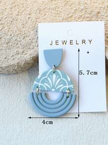 1 Pair Women's Wheat Flower & Leaf Print Light Blue-Gray Ceramic Texture Hollow Design Acrylic Earrings - Multicolor - View 7