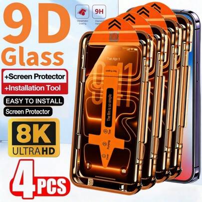 Tempered Glass Phone Screen Protector 4PCS High Definition Tempered Glass Screen Protector Compatible With IPhone 17 Pro Max/17 Air/17/15 Pro Max/16 Pro Max/16/16e/15/14/13/13 Pro/12/11, Easy Installation With Auto Dust Removal Tool, One-Click Adhesion, Anti-Scratch, Smooth Surface, Privacy Protection, Dust-Proof, Phone Screen Protector, Phone Accessories Easter Spring Gift