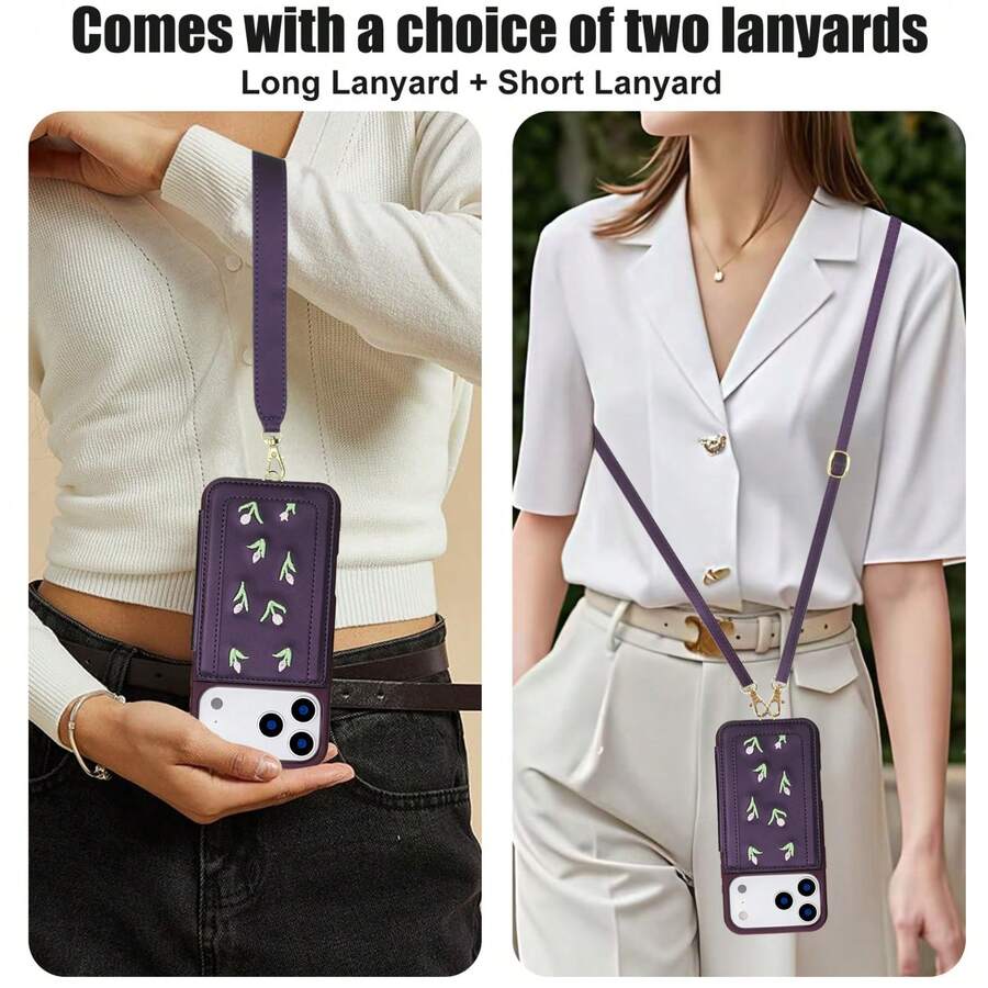 [Popular Item] New Korean Design, Luxurious Hand-Stitched Crossbody Chain Coin Purse/Card Holder Smartphone Case Compatible With IPhone 17/17pro/17promax/16/16pro/16promax/15/15pro/15promax/14/14pro/14promax/13/13pro/13promax/12/12pro/12promax. Protective Case For Women. High-Quality And Delicate, Waterproof, Shockproof, Drop-Proof, And Scratch-Resistant. A Perfect Gift For Your Girlfriend. - Purple - View 1