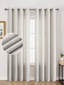 1pc/2pcs Light Filtering Curtains/Top Tie Solid Curtains/Light Balancing Filtering Sunlight Curtains, Multiple Sizes & Colors Available, Faux Linen Texture Suitable For Living Room, Bedroom, Kitchen, Home, Farmhouse, Rustic Decor, Beige Curtains - Beige - View 8