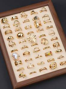 Set de 10 anillos de cristal rosa elegantes con diseños de mariposa y corazón, para uso diario, regalo romántico para San Valentín - 10 anillos de plata para el meñique - Ver 20