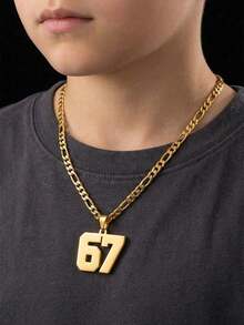 1pc European & American Punk Hip Hop Baseball Football Arabic Number 67 Pendant Necklace, Exaggerated Sweater Chain Gold Necklace, Suitable For Boys, Girls, Children, Football Fans, Fashion Sports Street Outdoor Party Back To School Daily Wear Accessory - 彩色 - 查看 2