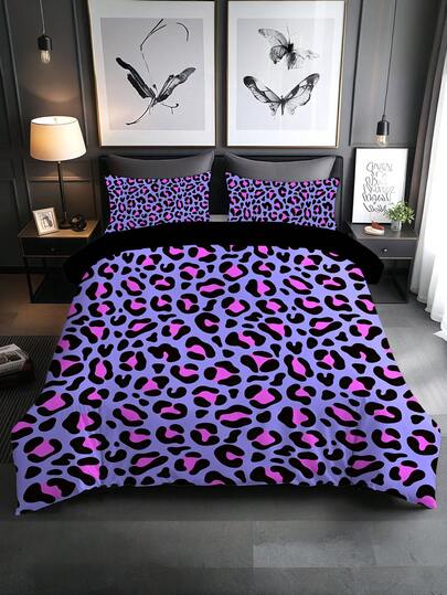 三件套柔软轻盈透气豹纹床上用品套装（1个被套+2个枕套，不含被芯/枕头），男女通用家居装饰，提供特大号、大号、标准大号、单人床尺寸。适用于卧室、客房、宿舍、酒店，四季皆宜。是送给父母和朋友的绝佳礼物。