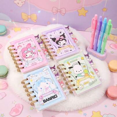 SANRIO Bộ 4 cuốn sổ tay thiết kế cổ điển, sổ nhật ký chia ngăn All-Star Healing, món quà đặc biệt dành cho bạn bè hoặc chính bạn để ghi lại những khoảnh khắc tuyệt vời, hoàn hảo cho sinh nhật, ngày lễ và bất kỳ dịp đáng nhớ nào, Giáng sinh, Halloween.