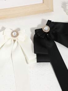 1pc Women's Fashionable Minimalist Solid Color Faux Pearl Ribbon Bow Tie Collar Flower, Versatile For Casual, Date, Party, Shirt, School, Stage Performance - Multicolor - View 2