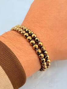 Artisan-Made - A Natural Pyrite Bracelet Designed For Both Men And Women, Featuring 6Mm Natural Stone Beads. This Bohemian And Retro Style Bracelet Is And Perfect For Any Occasion, Including Birthdays, Valentine'S Day, And Mother'S Day - Gold - View 2