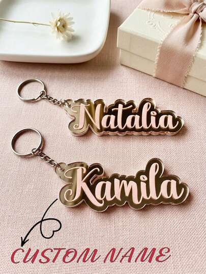 Personalized 3D Name Keychain,Custom Double-Layered Mirror Acrylic Keychain,1/4" Sturdy Zipper Puller,Backpack Name Tag For Kids & School,Personalized Gift For Friends & Family