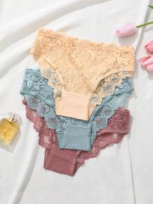 5pcs/Set Women Lace Floral Low-Waist Panties, Soft & Comfortable Ladies Underwear Sexy Basic Triangle Briefs, Minimalist Daily Wear - Multicolor - View 9