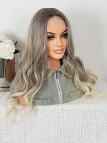 22 Inch Ombre Blonde Long Curly Wig, Heat Resistant Synthetic Fiber, U-Part Lace, Big Body Wave, Fashion Wig For Women Daily Wear - Blonde Ombre - View 7