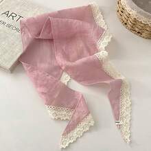 Women Vintage Grey Lace Trim Scarf Versatile Headwrap Hairband Decoration Daily Vacation Photography Sun Protection Shawl - Hồng - Xem 13
