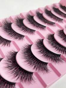 10 pares de pestañas postizas completas, estilo europeo y americano, esponjosas, densas, de aspecto natural, con puntas afiladas, raíces de pestañas negras ultra finas, ligeras, suaves, reutilizables, esenciales de maquillaje diario, portátiles - Negro - Ver 5