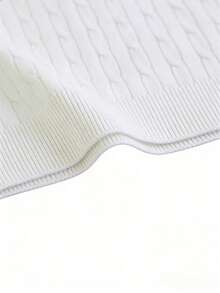 男童基础款纯色麻花针织短袖毛衣，儿童休闲圆领针织上衣，百搭日常针织衫 - 白色 - 查看 5