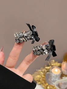 2个奢华水钻蝴蝶发夹，复古简约刘海发夹 - 彩色 - 查看 5