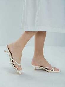 Giày sandal cao gót màu mơ cho nữ, gót vuông dày, sandal hở gót thời trang có quai buộc cổ chân. - trắng - Xem 2