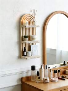 1pc Boho Wave Pattern Wooden Wall Frame, Rainbow Arch Wooden Hanging Storage Rack, Farmhouse Style Hanging Plant Shelf, Multi-Functional Wall Mounted Bookshelf And Display Rack, Easy To Install, Versatile Home Decor For All Seasons, Perfect Gift For Back-To-School Rainbow Decor - Can Be Used To Display Candles, Decorations, Books, Suitable For Bedroom, Living Room, Entryway (Color And Style Random) - Apricot - View 13