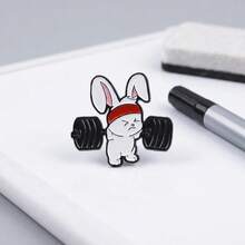 Cute Fitness Bunny Brooch, Barbell Enamel Pin, Fitness Lover Backpack Accessory, Adorable Barbell Bunny Funny Sports Style Pin - Black - View 7